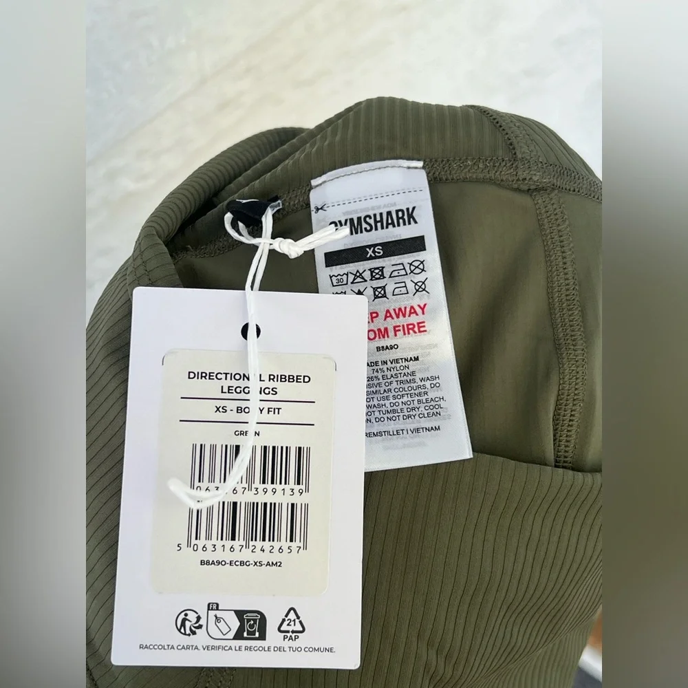 Gymshark Olive Green‎ Directional Ribbed Leggings Size XS NWT